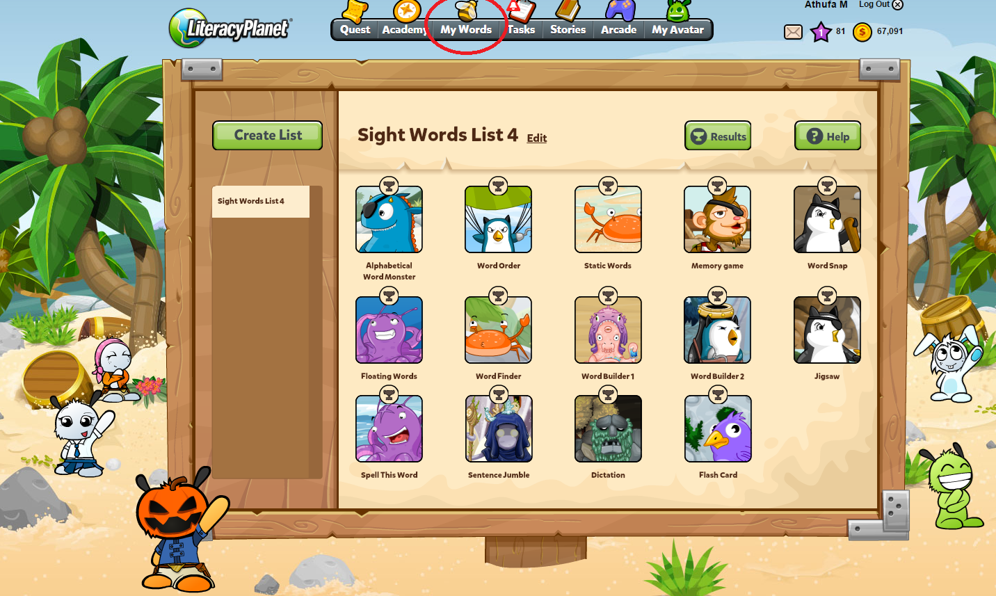 14 trò chơi luyện từ vựng trong LiteracyPlanet